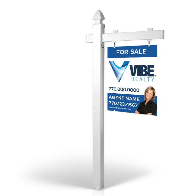 5' Easy Arm Post with 24"x30" Two-Sided Hanging Panels:Styrene,Reflective,Aluminum for Vibe Realty
