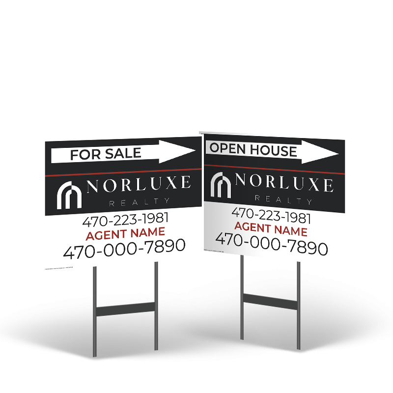 18"X14"Reflective Styrene Yard Sign,Double-Sided,Black Stand For Norluxe Realty