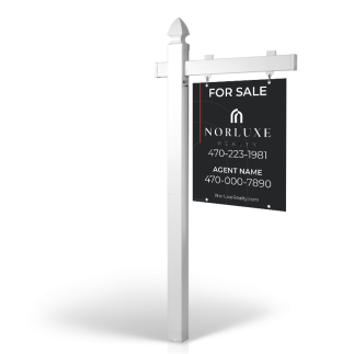 6' Easy Arm Post with 24"x30" Two-Sided Hanging Panels: Styrene, Aluminum, & Reflective Options For Norluxe Realty