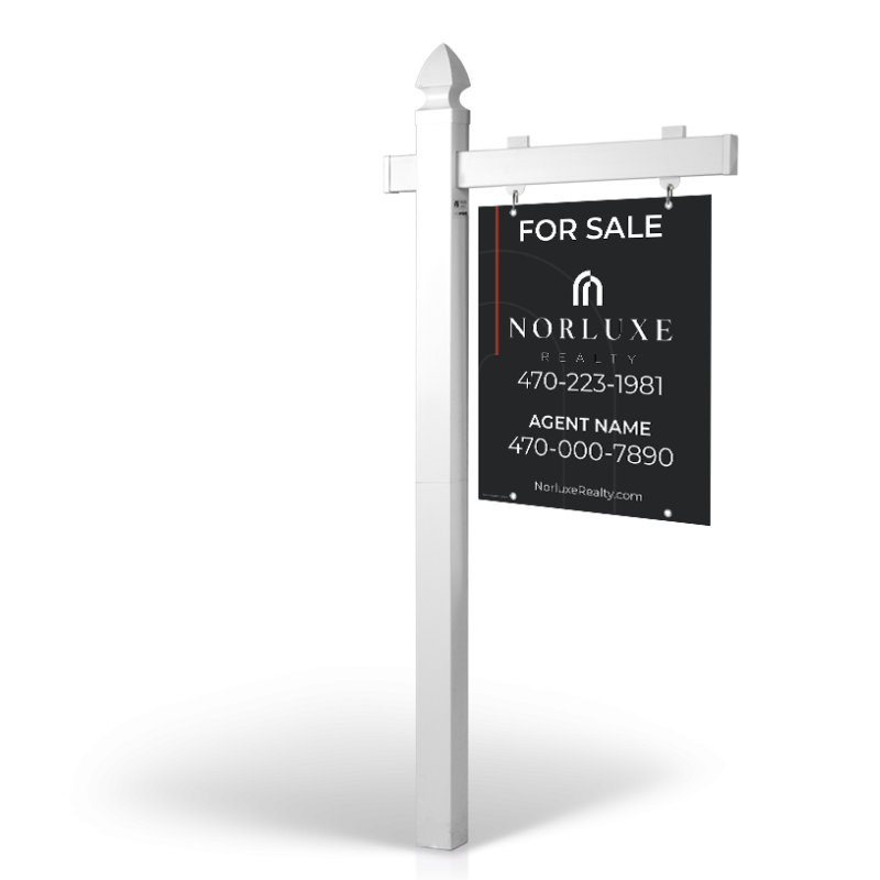 6' Easy Arm Post with 24"x30" Two-Sided Hanging Panels: Styrene, Aluminum, & Reflective Options For Norluxe Realty 6' Easy Arm Post with 24"x30" Two-Sided Hanging Panels: Styrene, Aluminum, & Reflective Options For Norluxe Realty