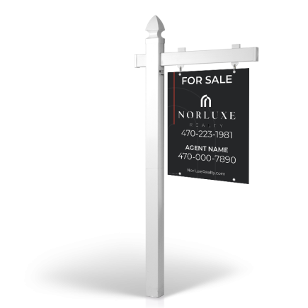 6' Easy Arm Post with 24"x30" Two-Sided Hanging Panels: Styrene, Aluminum, & Reflective Options For Norluxe Realty