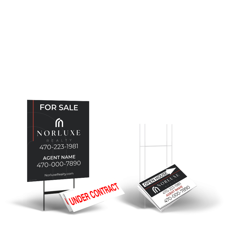 Starter Pkg:24x30 StyreneYard Sign,4 18"x12"Custom Coroplast Directionals,4 StepStake Stands Starter Pkg:24x30 StyreneYard Sign,4 18"x12"Custom Coroplast Directionals,4 StepStake Stands