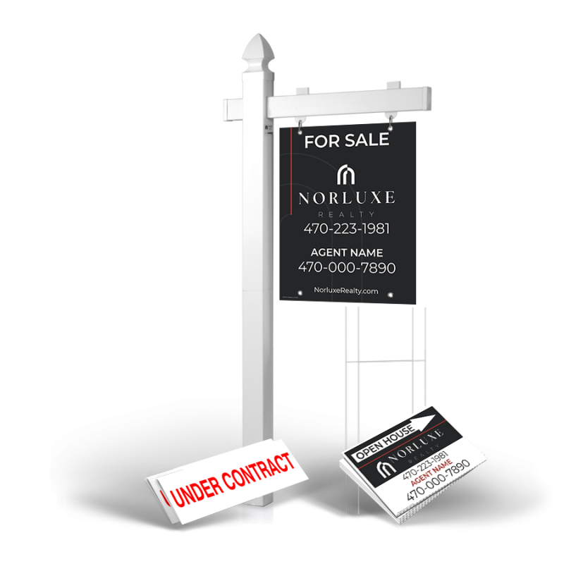 Homerun Pkg:6'Easy Arm Post,24"x30"Styrene Panel,4Coroplast Directionals,4Step Stake Stands