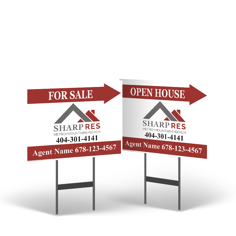 18"x14" Two-Sided Styrene/Reflective Yard Sign on Black Powder-Coated Stand, Sharp Real Estate Services