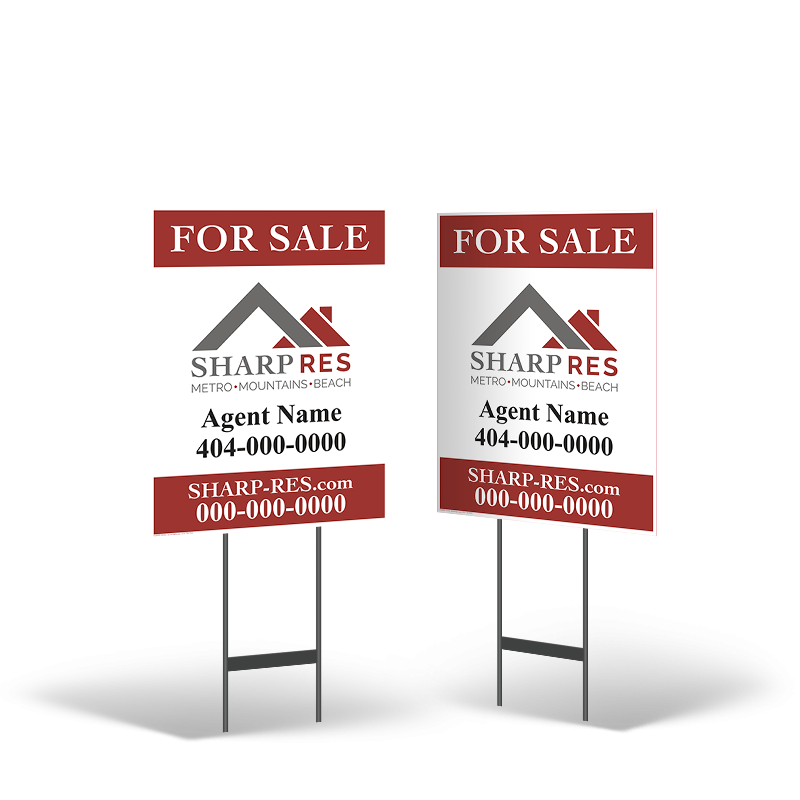 18"x24" Two-Sided Styrene/Reflective Yard Sign on Black Powder-Coated Stand For Sharp Real Estate Services