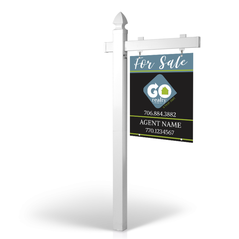 5' Easy Arm Post with 24"x30" Two-Sided Hanging Panels:Styrene,Reflective,Aluminum for Go Realty