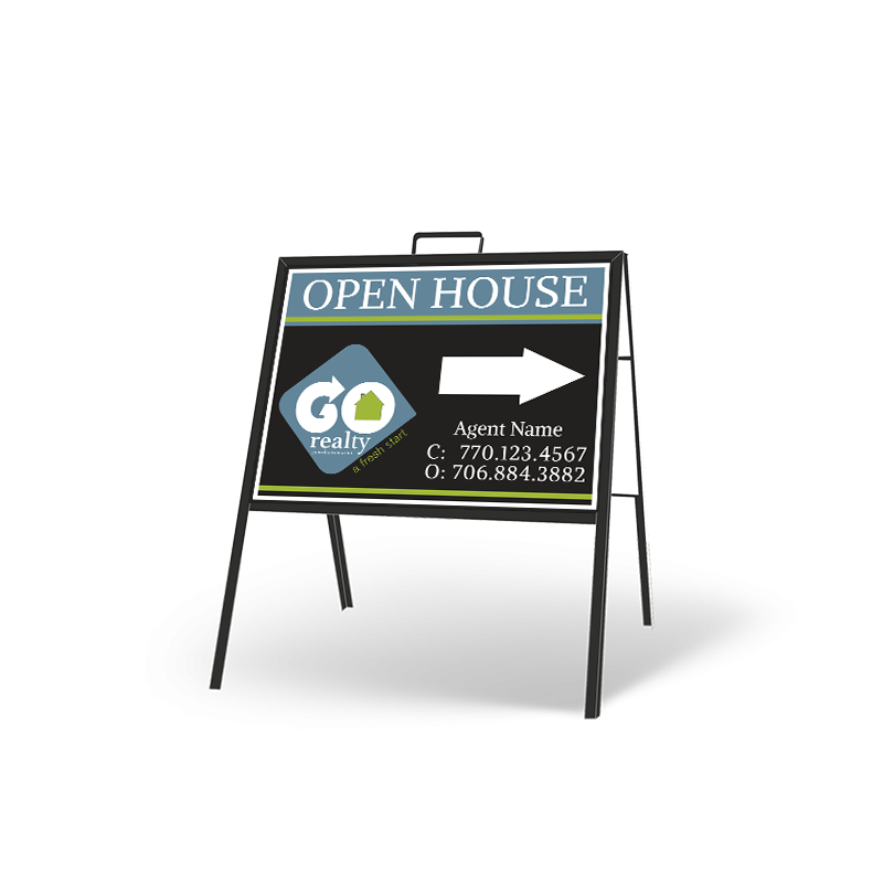 24" X 18" FOLDING "A" FRAME W/ TWO 24"X18" STYRENE CUSTOM PRINTED INSERTS For Go Realty 24" X 18" FOLDING "A" FRAME W/ TWO 24"X18" STYRENE CUSTOM PRINTED INSERTS For Go Realty