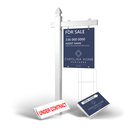 Homerun Pkg:6'Easy Arm Post,24"x30"Styrene Panel,4Coroplast Directionals,4Step Stake Stands for Carolina Home Partners