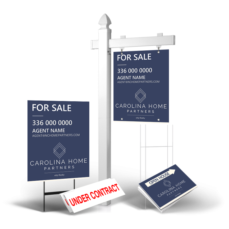 Grand Slam Package Carolina Home Partners: 6' Post, Two-Sided 24"x30" Panels, Directionals, Stakes, Clip-Ons