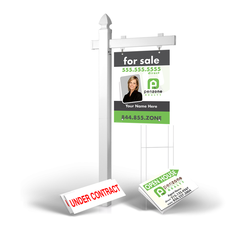 Homerun Pkg:6'Easy Arm Post,24"x30"Styrene Panel,4Coroplast Directionals,4Step Stake Stands for PenZone Realty Homerun Pkg:6'Easy Arm Post,24"x30"Styrene Panel,4Coroplast Directionals,4Step Stake Stands for PenZone Realty