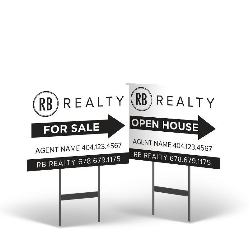 18"x14" Two-Sided Styrene/Reflective Yard Sign on Black Powder-Coated Stand, Red Barn Realty Group