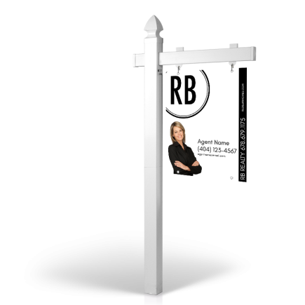 6' Easy Arm Post with 24"x30" Two-Sided Hanging Panels: Styrene, Aluminum, & Reflective Options for Red Barn Realty Group