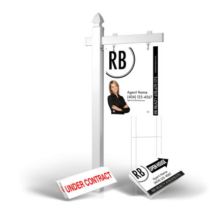 Homerun Pkg:6'Easy Arm Post,24"x30"Styrene Panel,4Coroplast Directionals,4Step Stake Stands for Red Barn Realty Group