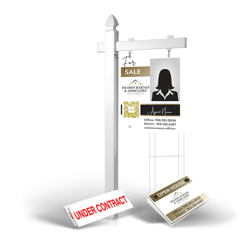 Homerun Pkg:6'Easy Arm Post,24"x30"Styrene Panel,4Coroplast Directionals,4Step Stake Stands for Sharon Barnes & Associate