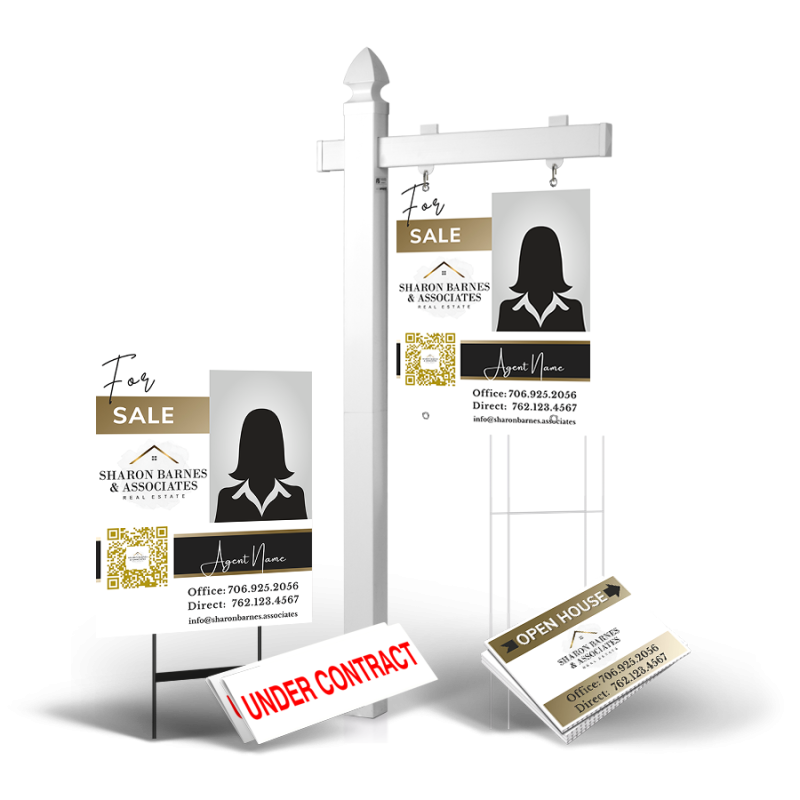 Grand Slam Package Sharon Barnes & Associate: 6' Post, Two-Sided 24"x30" Panels, Directionals, Stakes, Clip-Ons