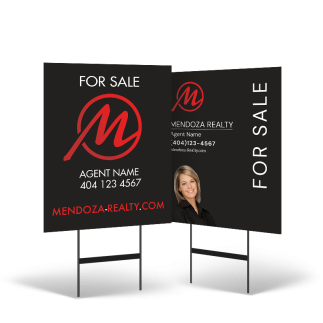 24"x30" Two-Sided Styrene/Reflective Yard Sign on Black Powder-Coated Stand for Mendoza Realty