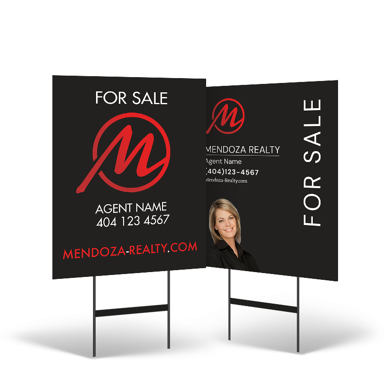 24"x30" Two-Sided Styrene/Reflective Yard Sign on Black Powder-Coated Stand for Mendoza Realty