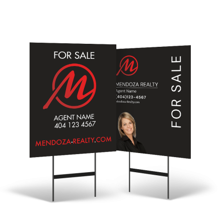 24"x30" Two-Sided Styrene/Reflective Yard Sign on Black Powder-Coated Stand for Mendoza Realty