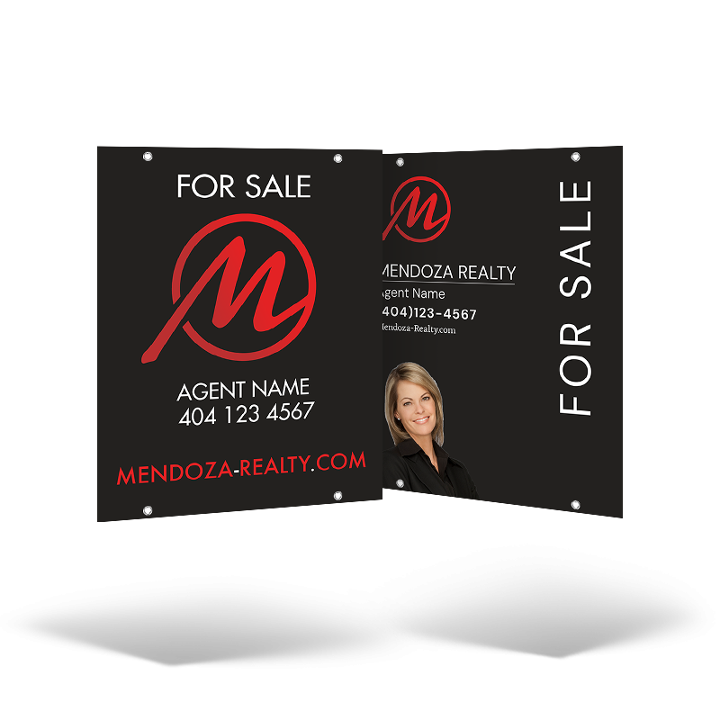 24x30 Two-Sided Styrene/Aluminum Hanging Panel w/ Grommets for Mendoza Realty