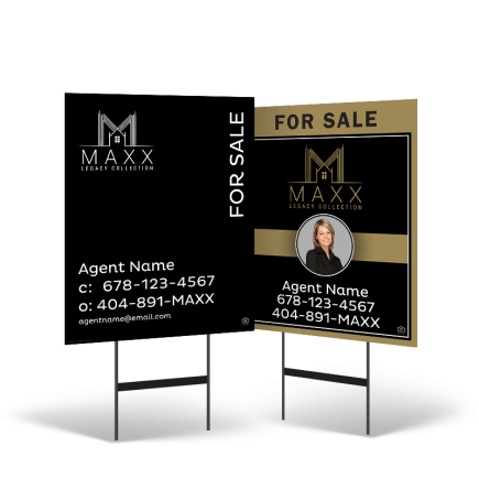 24"x30" Two-Sided Styrene/Reflective Yard Sign on Black Powder-Coated Stand for Maxx Legacy Collection