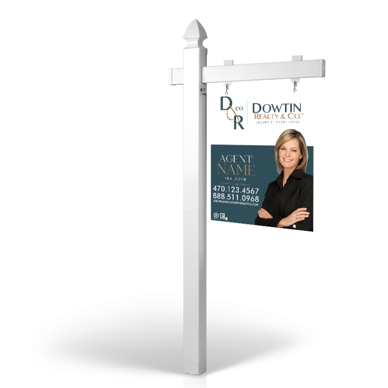 6' Easy Arm Post with 24"x30" Two-Sided Hanging Panels: Styrene, Aluminum, & Reflective Options for Dowtin Realty & Co