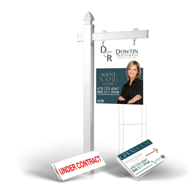Homerun Pkg:6'Easy Arm Post,24"x30"Styrene Panel,4Coroplast Directionals,4Step Stake Stands for Dowtin Realty & Co