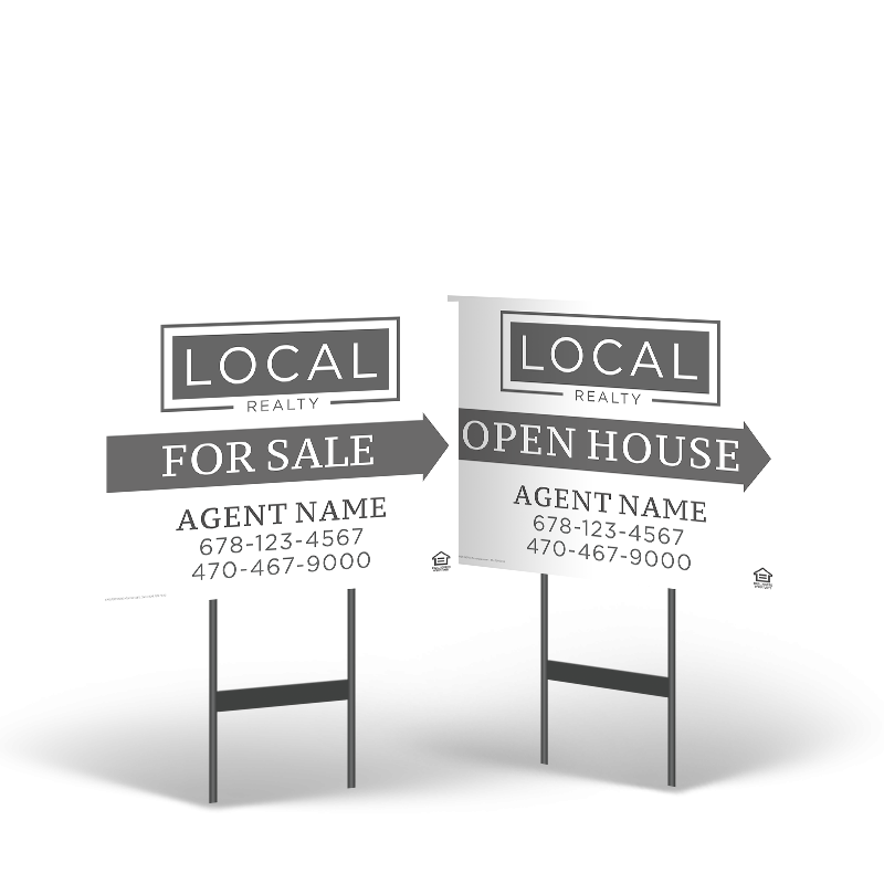 18"x14" Two-Sided Styrene/Reflective Yard Sign on Black Powder-Coated Stand, Local Realty