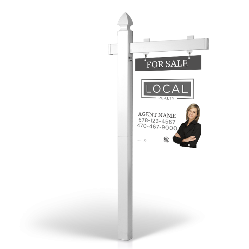 5' Easy Arm Post with 24"x30" Two-Sided Hanging Panels:Styrene,Reflective,Aluminum for Local Realty