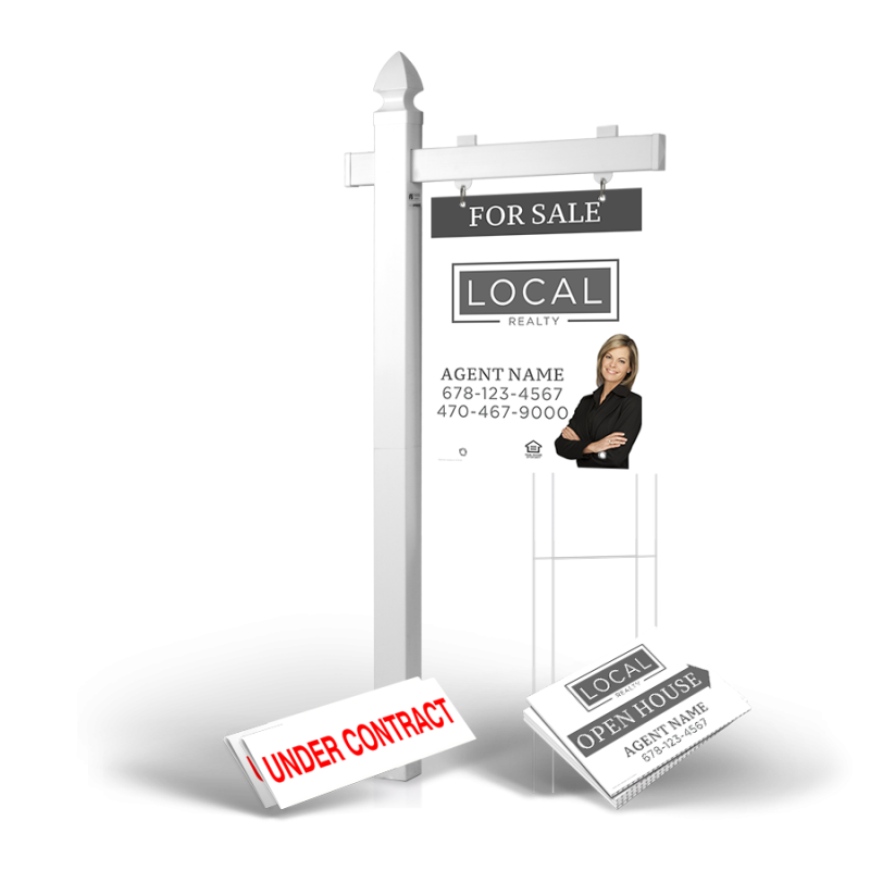 Homerun Pkg:6'Easy Arm Post,24"x30"Styrene Panel,4Coroplast Directionals,4Step Stake Stands for Local Realty Homerun Pkg:6'Easy Arm Post,24"x30"Styrene Panel,4Coroplast Directionals,4Step Stake Stands for Local Realty