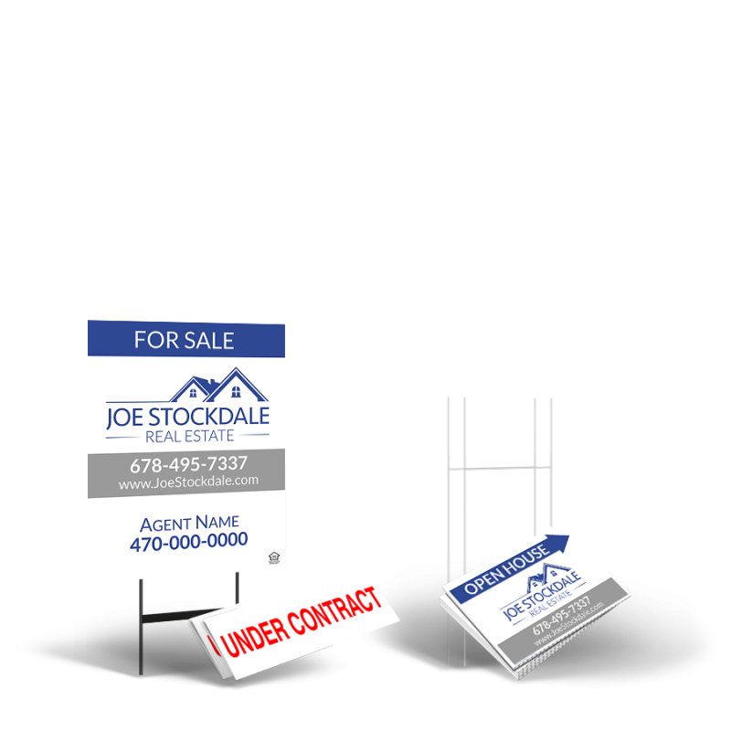 Joe Stockdale RE Starter Package: 24x30 Yard Sign, Directionals, Stands, Clip-Ons Joe Stockdale RE Starter Package: 24x30 Yard Sign, Directionals, Stands, Clip-Ons