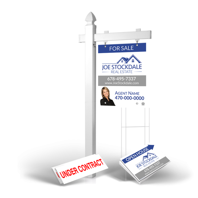 Homerun Pkg:6'Easy Arm Post,24"x30"Styrene Panel,4Coroplast Directionals,4Step Stake Stands for Joe Stockdale RE