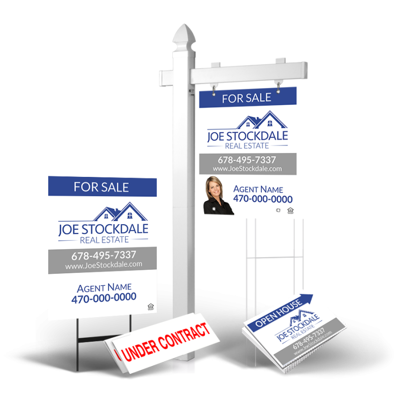 Grand Slam Package Joe Stockdale RE: 6' Post, Two-Sided 24"x30" Panels, Directionals, Stakes, Clip-Ons Grand Slam Package Joe Stockdale RE: 6' Post, Two-Sided 24"x30" Panels, Directionals, Stakes, Clip-Ons