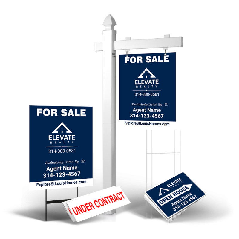 Grand Slam Package Elevate Realty: 6' Post, Two-Sided 24"x30" Panels, Directionals, Stakes, Clip-Ons