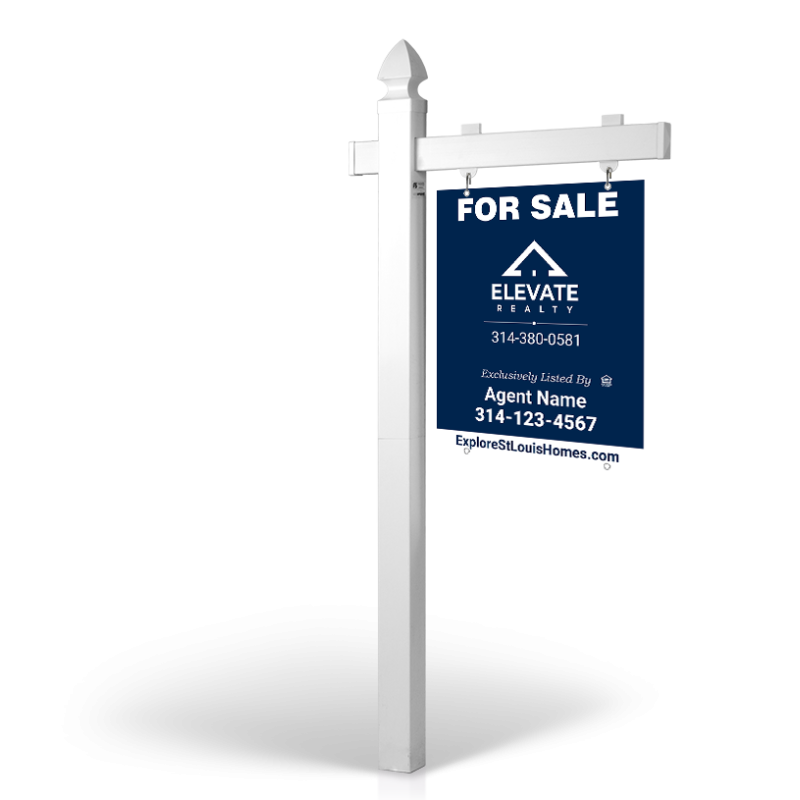 6' Easy Arm Post with 24"x30" Two-Sided Hanging Panels: Styrene, Aluminum, & Reflective Options for Elevate Realty