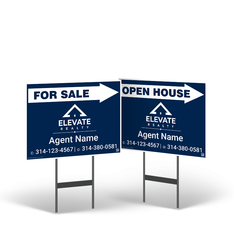 18"x14" Two-Sided Styrene/Reflective Yard Sign on Black Powder-Coated Stand, Elevate Realty