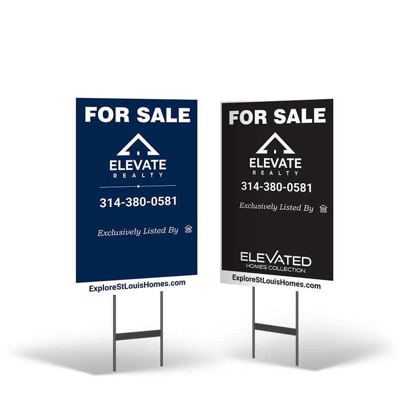 Elevate Realty 18"X28" 2-Sided Yard Sign with Stand, STYRENE or Reflective