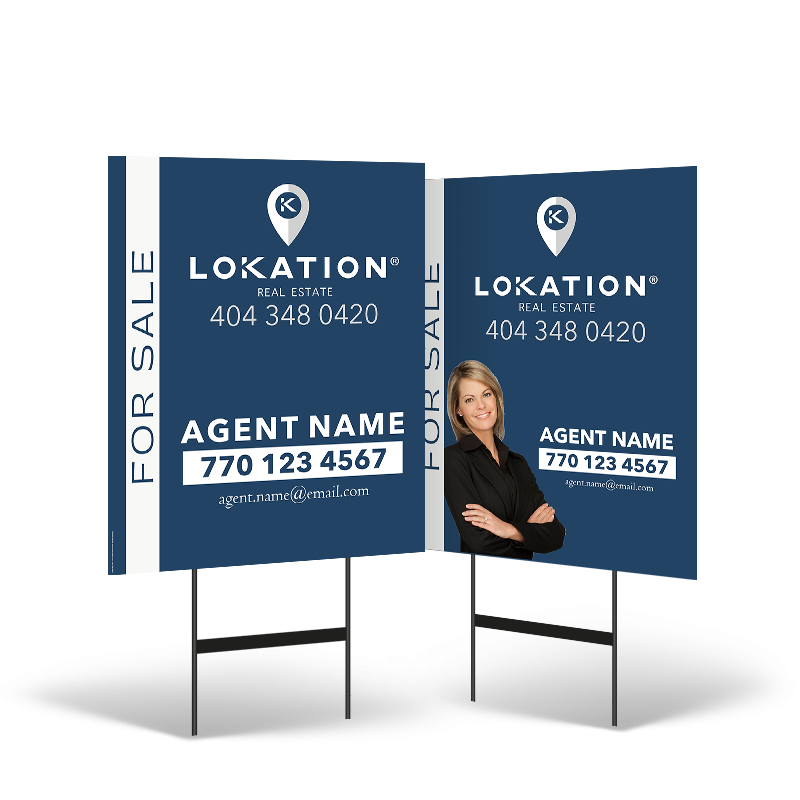 24"x30" Two-Sided Styrene/Reflective Yard Sign on Black Powder-Coated Stand for Lokation RE 24"x30" Two-Sided Styrene/Reflective Yard Sign on Black Powder-Coated Stand for Lokation RE
