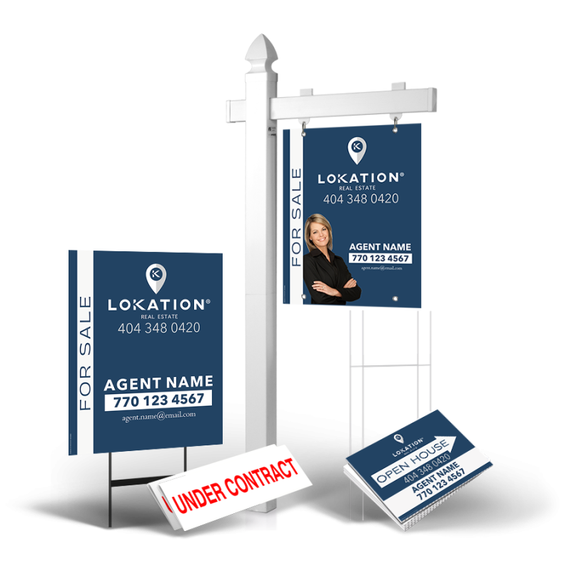 Grand Slam Package Lokation RE: 6' Post, Two-Sided 24"x30" Panels, Directionals, Stakes, Clip-Ons