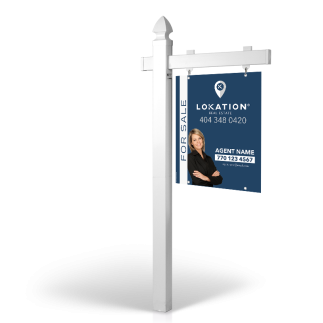 6' Easy Arm Post with 24"x30" Two-Sided Hanging Panels: Styrene, Aluminum, & Reflective Options for Lokation RE