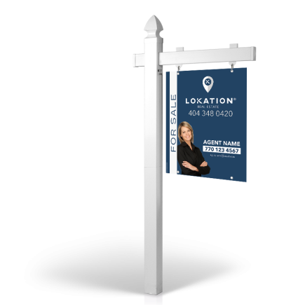 6' Easy Arm Post with 24"x30" Two-Sided Hanging Panels: Styrene, Aluminum, & Reflective Options for Lokation RE