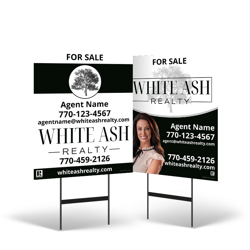 24x30 Two-Sided Reflective/Non-Reflective Styrene Yard Sign on Black Stand for White Ash Realty 24x30 Two-Sided Reflective/Non-Reflective Styrene Yard Sign on Black Stand for White Ash Realty
