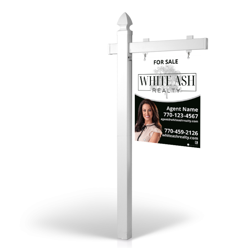 5' Easy Arm Post with 24"x30" Two-Sided Hanging Panels:Styrene,Reflective,Aluminum for White Ash Realty