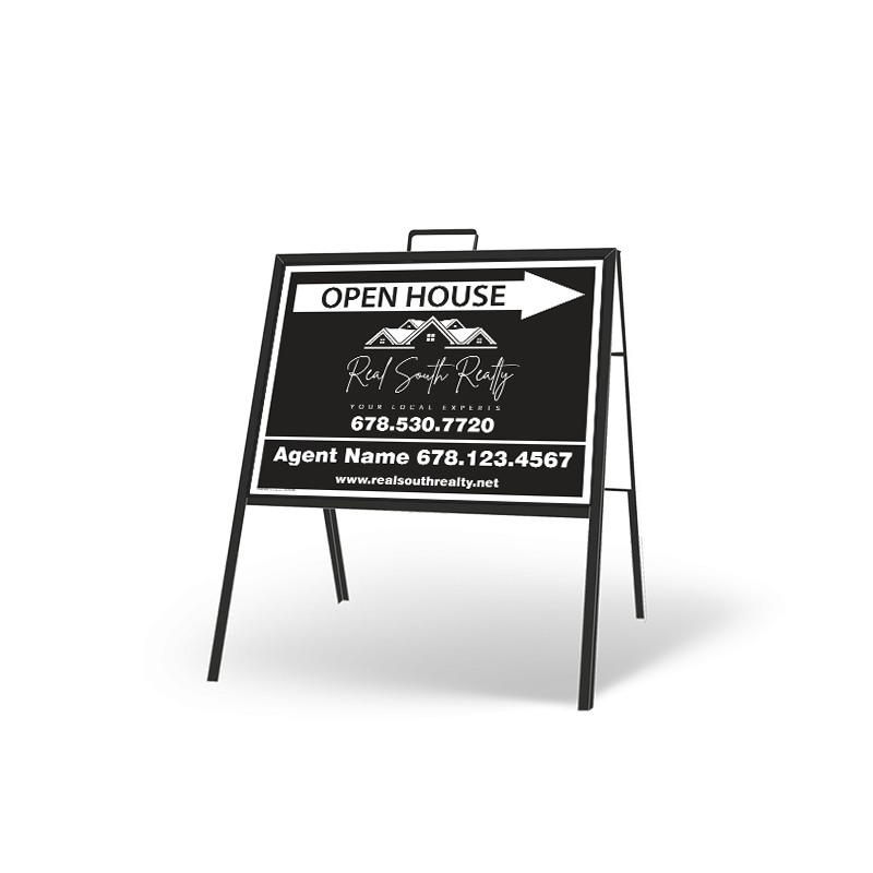 24" X 18" FOLDING "A" FRAME W/ TWO 24"X18" STYRENE CUSTOM PRINTED INSERTS For  Real South Realty
