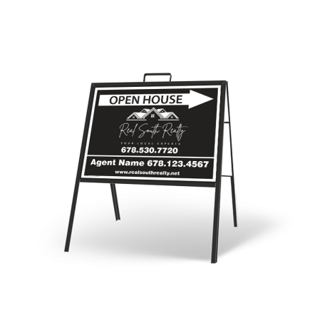 24" X 18" FOLDING "A" FRAME W/ TWO 24"X18" STYRENE CUSTOM PRINTED INSERTS For  Real South Realty