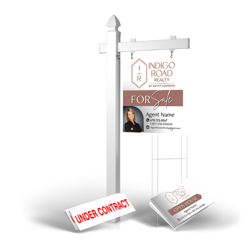 Homerun Pkg:6'Easy Arm Post,24"x30"Styrene Panel,4Coroplast Directionals,4Step Stake Stands for Indigo Road Realty