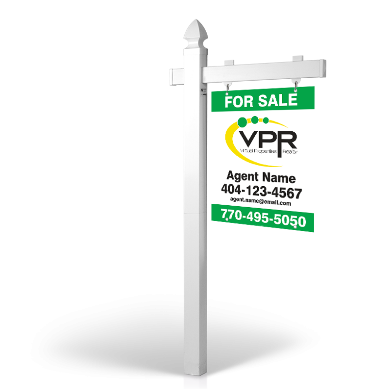 6' Easy Arm Post with 24"x30" Two-Sided Hanging Panels: Styrene, Aluminum, & Reflective Options for Virtual Properties Realty