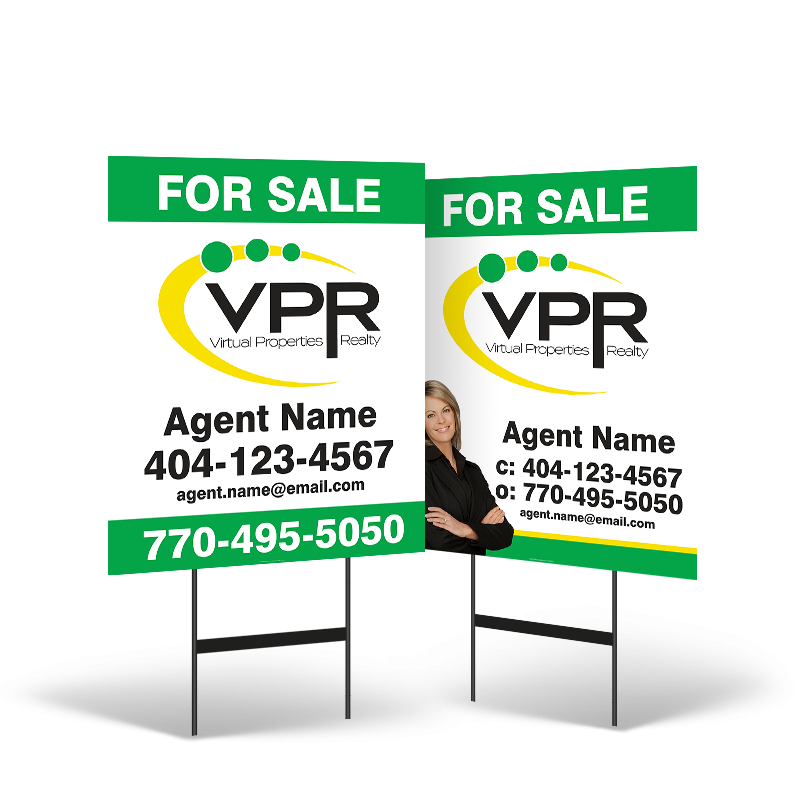 24"x30" Two-Sided Styrene/Reflective Yard Sign on Black Powder-Coated Stand for Virtual Properties Realty