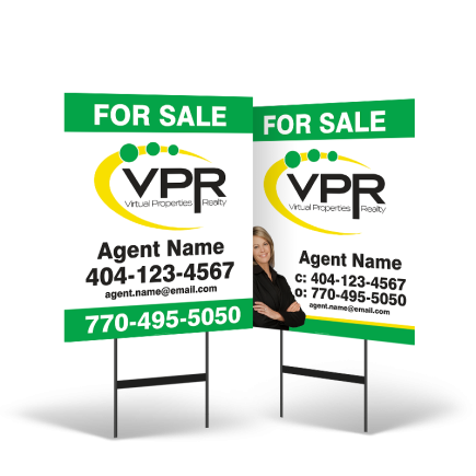 24"x30" Two-Sided Styrene/Reflective Yard Sign on Black Powder-Coated Stand for Virtual Properties Realty