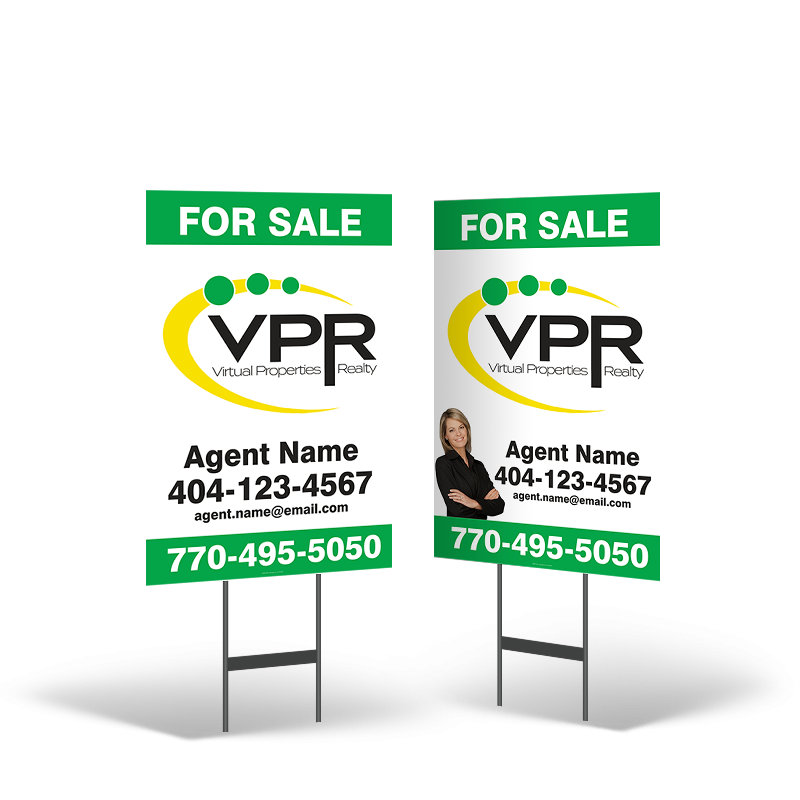 Virtual Properties Realty 18"X28" 2-Sided Yard Sign with Stand, STYRENE or Reflective