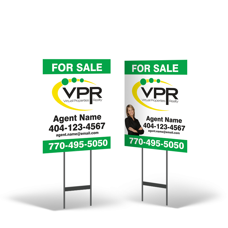 18"x24" Two-Sided Styrene/Reflective Yard Sign on Black Powder-Coated Stand For Virtual Properties Realty